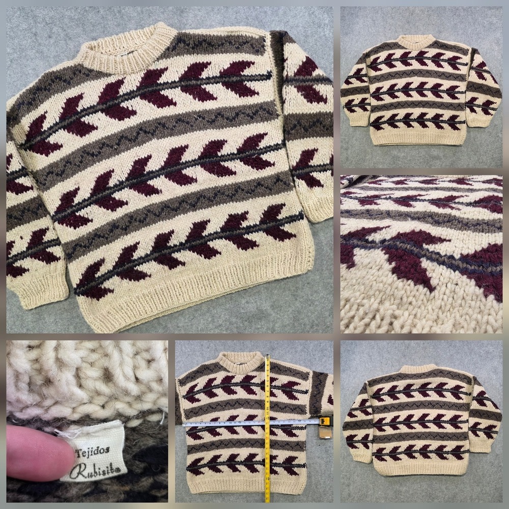 Tejidos Rubisita Sweater Mens Large? White Wool Chunky Knit Geometric Pullover